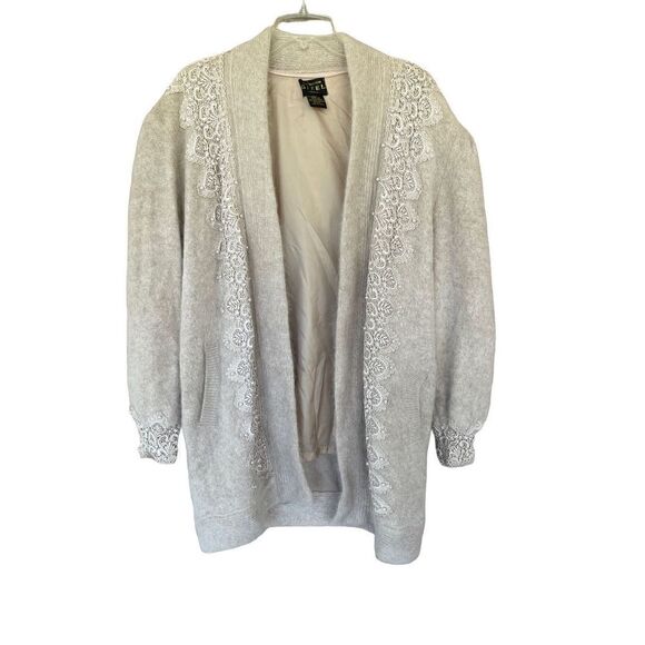Vintage Gizel Sweater Coat White Beaded Angora Rabbit Hair Cardigan L/XL New - Picture 8 of 13